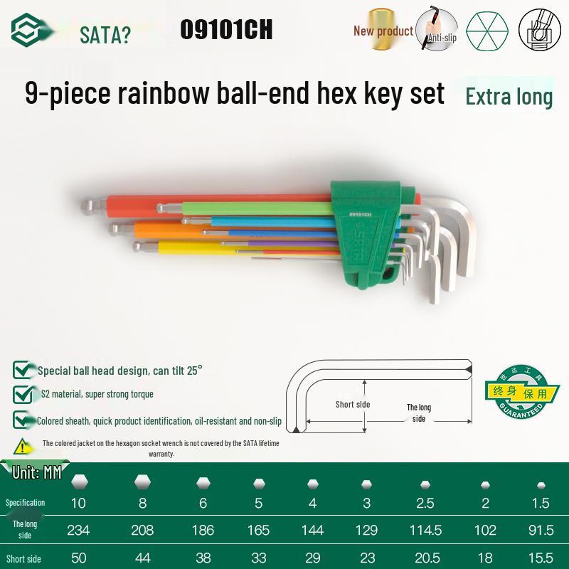 SATA Magnetic Rainbow 9-Piece Hex Key Set