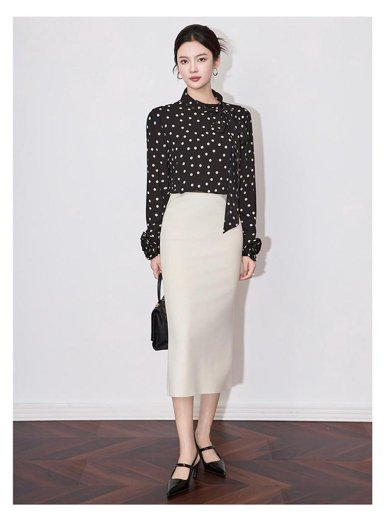 Elegant French Polka Dot Chiffon Shirt: Stylish Bow Design for Early Spring