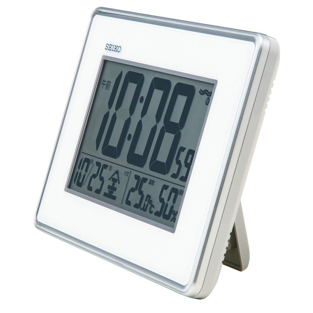 Seiko Veggbordradio Høy Luftfuktighet Sølvfarget Kabinett SQ443S Klokke, Klokke, Klokke, Bølge, Digital, Presisjon, Temperatur, Display, Metallisk, Størrelse