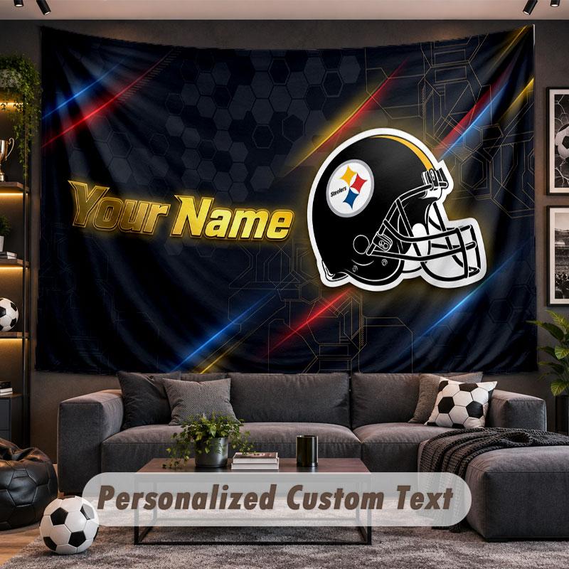 Wall Hanging Tapestry Custom NamePittsburgh Steelers Pattern Personalized Printed Fabric Wall Decor