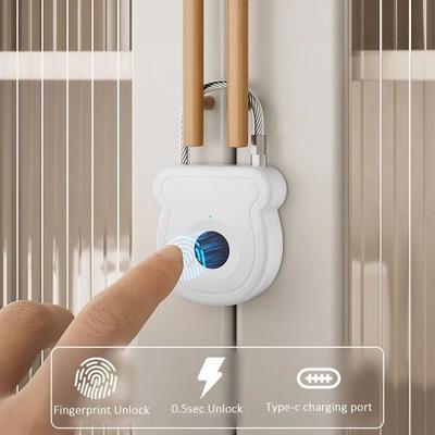 Waterproof Smart Padlock ABS Material USB Charging Fingerprint Lock Anti-theft 0.5sec Unlock Rechargeable Padlock Fence