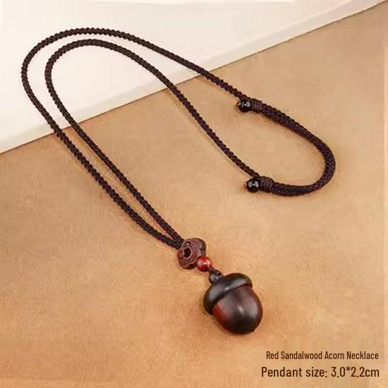 Ethnic Sandalwood Apple Pendant Necklace, Long Wooden Accessory for Women & Men, Openable Sweater Chain