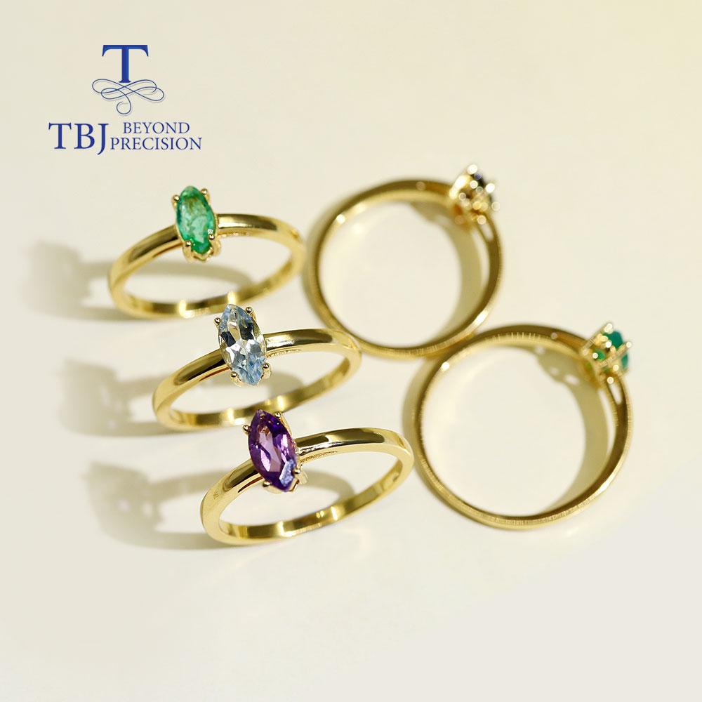 Natürlicher einfacher Edelsteinring, 4 x 8 mm, Granat, Himmeltopas, Amethyst, grüner Achat, 18 Karat Gold über 925er Sterlingsilber, feiner Schmuck