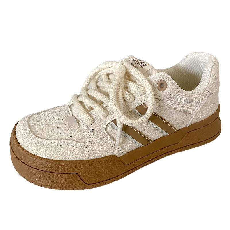 

1209 mango head big head board shoes women s platform autumn 2024 new niche bread shoes lace-up student white shoes 40 бежевий