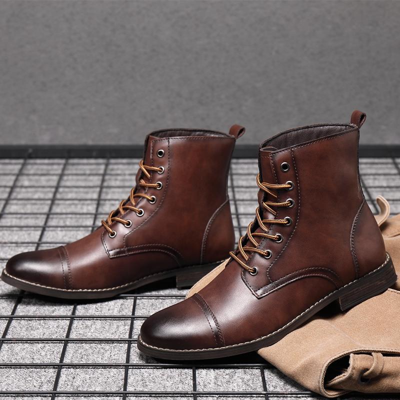 Herren Retro Arbeitsstiefel Geeignet für Herbst Winter Business Freizeit Baumwollfutter Outdoor Warm Westliche Cowboy-Stiefel (38-48)