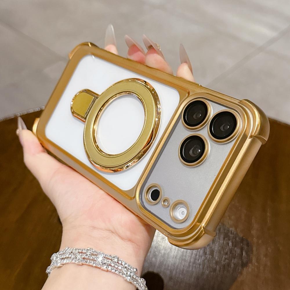 

Magnetic Plating Matte Bracket Stand Clear Case For iPhone 17 Air 16 15 14 13 Pro Max Plus Shockproof Lens Protect Cover iPhone 13