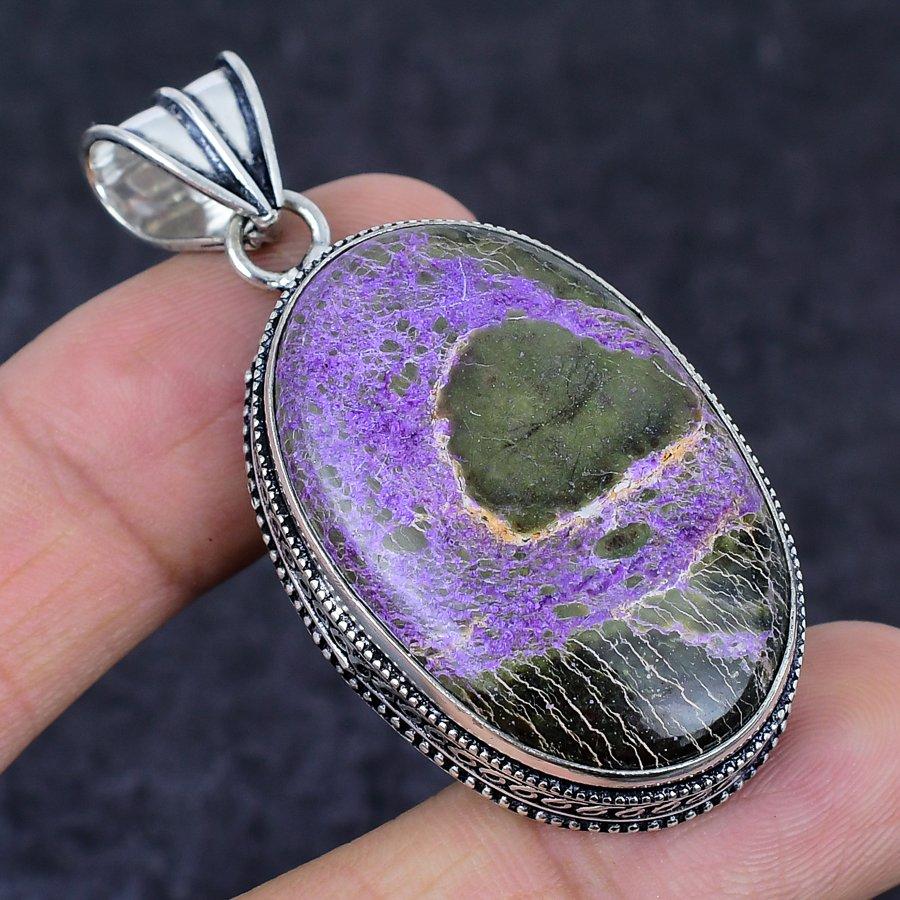 Purpurite Gemstone Handmade 925 Sterling Silver Jewelry Pendant 2.21" C2P41