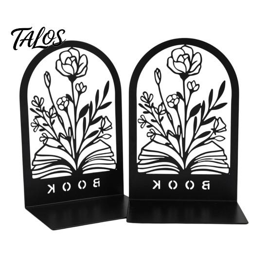 Office Desk Organizer 1 Pair Flower Metal Bookends, Decorative Vase Book Ends for Artistic Bookend Shelves, Black Holder Stopper Home Reading