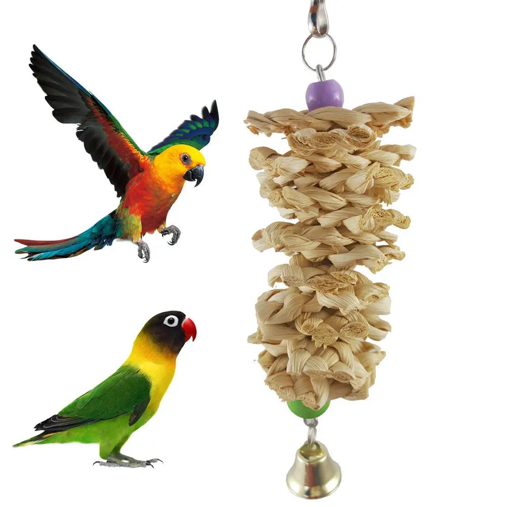 Pet Parrot Birds Natural Grass Woven Cuttlebone Cuttlefish Bone Chewing Toy Hanging Cage Swing Climb Pendant Bird Supplies