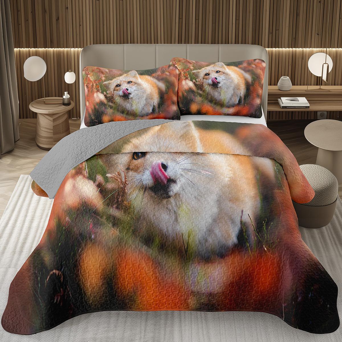 Kawaii Vos Sprei 2/3-delige Bosdier Omkeerbare Quiltset Natuur Bosland Vossen Gewatteerde Sprei voor Meisjes Tiener Slaapkamer EU Single 135x200cm