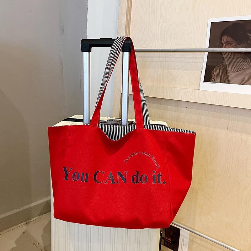 2025 New Colorful Reversible Canvas Tote Bag Striped Shoulder Bag