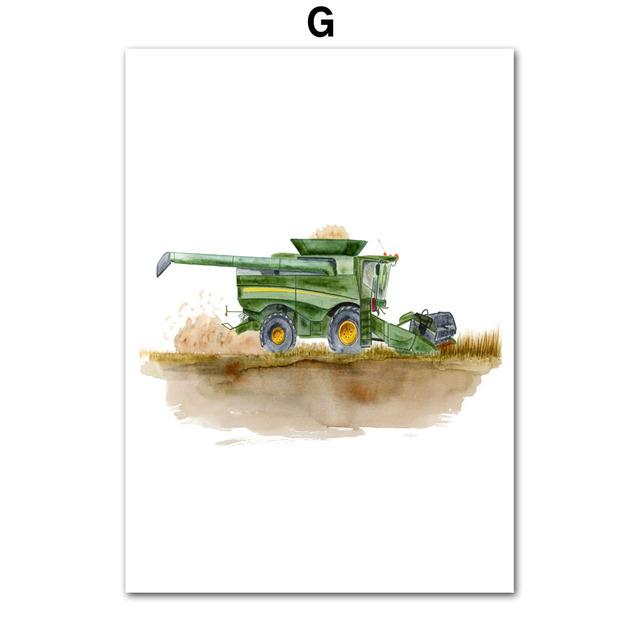 Jeřábový traktor, vysokozdvižný vozík, postřikovací bagr, závodní auto, malba na plátně, plakát a tiskárna, nástěnný panel, dekorace do dětského pokoje
