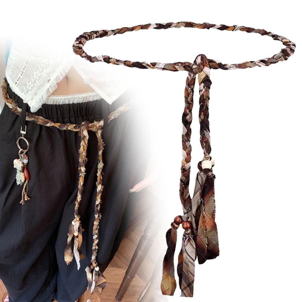 Luxury Design Brown Handmade Braid Belt Ethnic Style Thin Rope Belt Women's Skirt Jeans Decorative