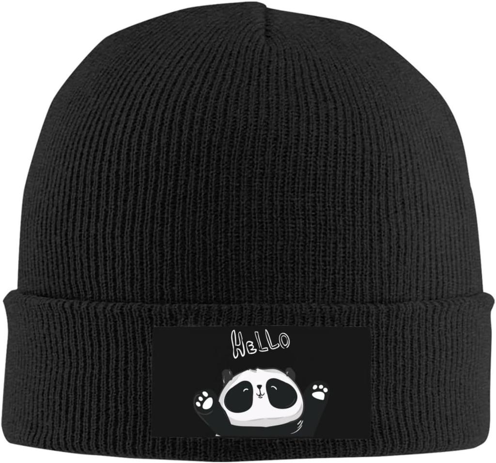 Black Knitted Beanie with French Bulldog Patch Winter Warm Hat for Men Women Dog Lover Animal Print Skull Cap