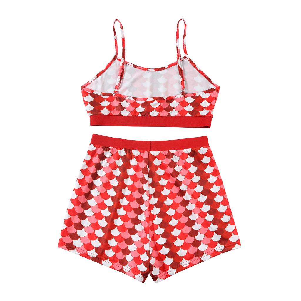 Women's Sexy Slim Printed Suspender Split Boxer Shorts Cool Pajamas Sexy Navel Exposed Suit (Two Piece)