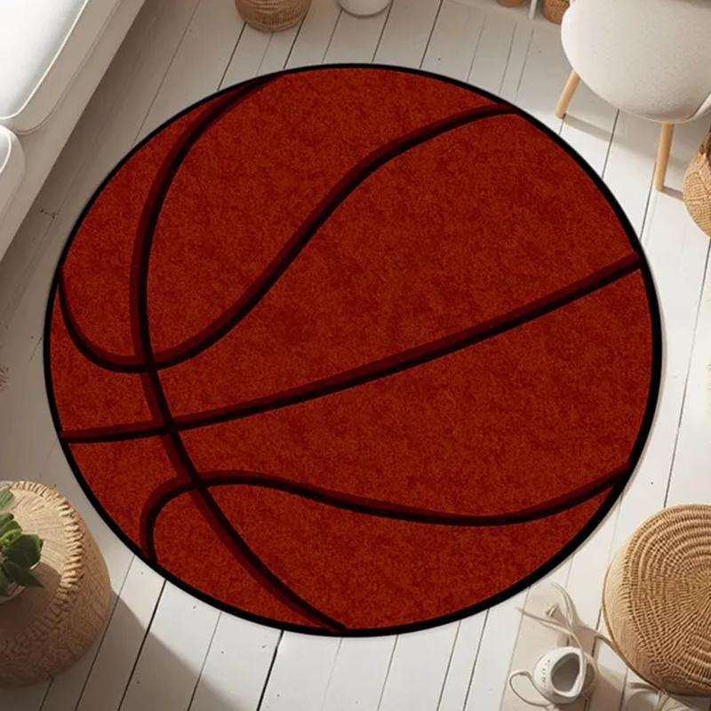 Ball Sports Theme Round Rug Volleyball Baseball Basketball Tennis Carpet Daily Home Floor Decor Non Slip Mat for Living Room