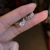 Copper Crystal Leaves Earrings Clip for Women Shiny Round Zircon Ear Clip Personality C-Shaped Earcuff Fake Piercing Jewelry