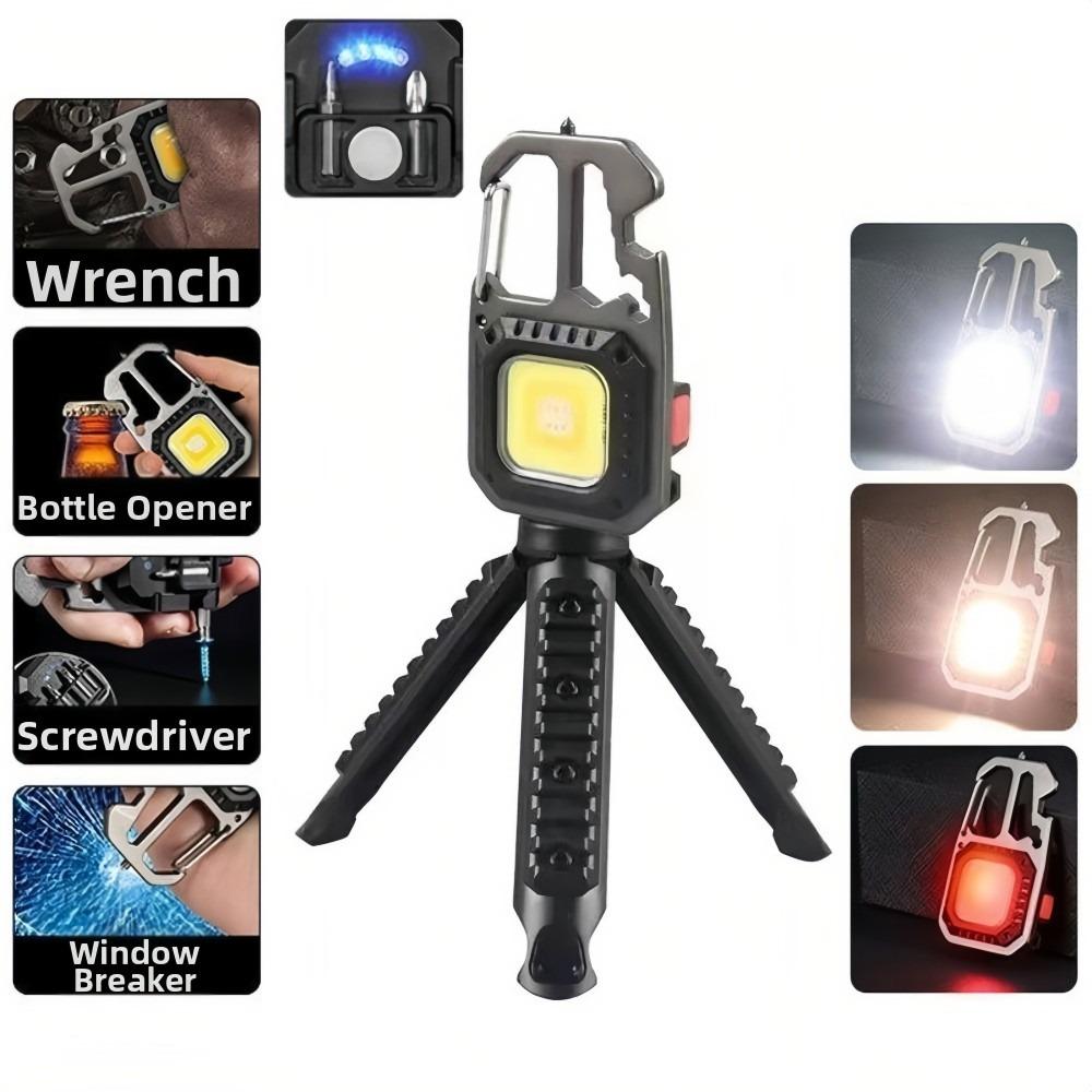Portable LED Keychain Light with Wrench Screwdriver Safety Hammer Mini Flashlight Pocket Design Rechargeable Work Light