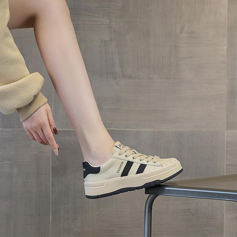 Shell head little white shoes women's 2025 spring new non-slip and wear-resistant leather thick-soled heightening comfortable and breathable casual