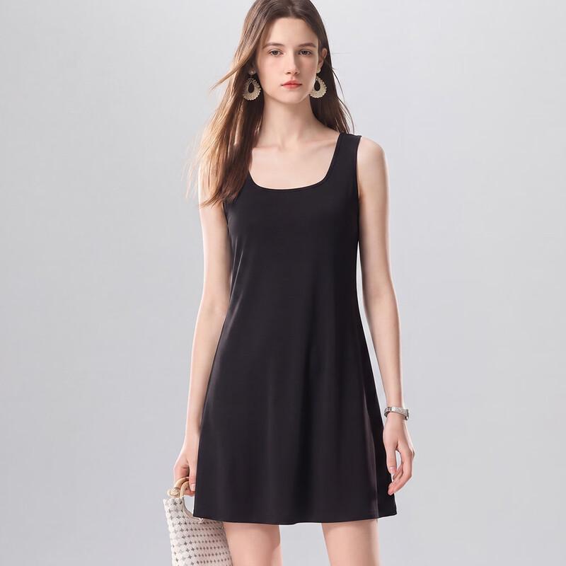 Snowforte Silk Blend French Square Neck A-Line Dress XL чёрный