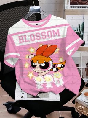 Kids Cartoon PPG Print Short Sleeve T-Shirt Girls Summer Casual Tops