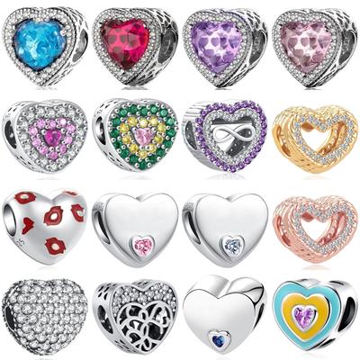 925 Silver Red Lips Pink Heart Charm Bracelet Necklace Set Women DIY Jewelry Gift Accessories