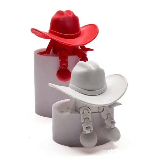 Desktop Ornaments Cowboy Hat Shape 3D Printed Figurine Faceless Funny Adjustable Sitting Posture Desktop Decoration