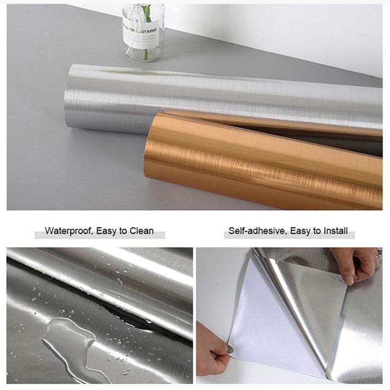 Stainless Steel Wire Drawing Wallpaper Sticker Wall Stickers Kitchen Cabinets Wallpaper Fridge Elevator Door 40cm Adhesive Home
