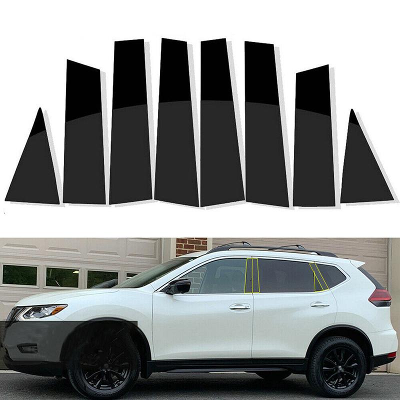 8 Stück glänzende schwarze Türfensterverkleidung, Säulenpfosten, Säulenformabdeckung, Aufkleber für Nissan X-Tail/Rogue 2014–2021