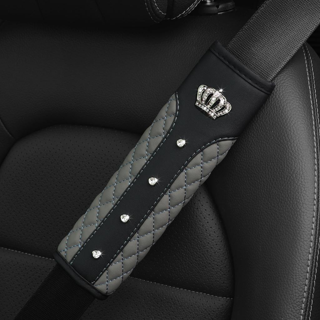 1 Diamond-encrusted Blingbling Metal Crown Faux Sheepskin Car Supplies Seat Belt Shoulder Strap Comfort Safety Belt