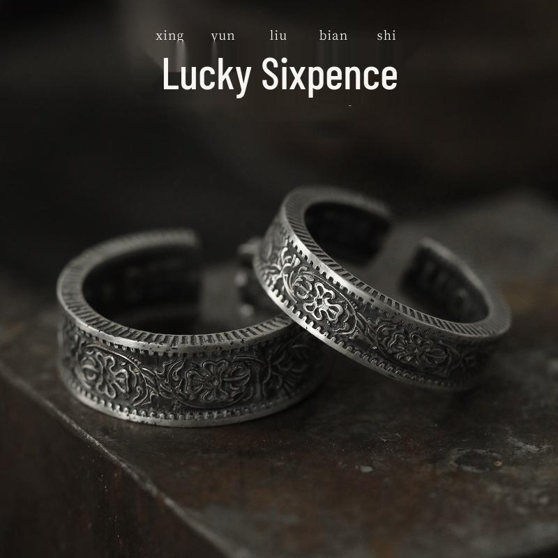 Yin Taifei Retro Lucky Sixpence Minimalist Couple's Ring