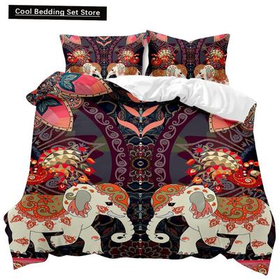 Boho Elephant Duvet Cover Set Bohemian Mandala Elephant Bedding Set Safari Animal Indian Exotic Queen King Polyester Quilt Cover