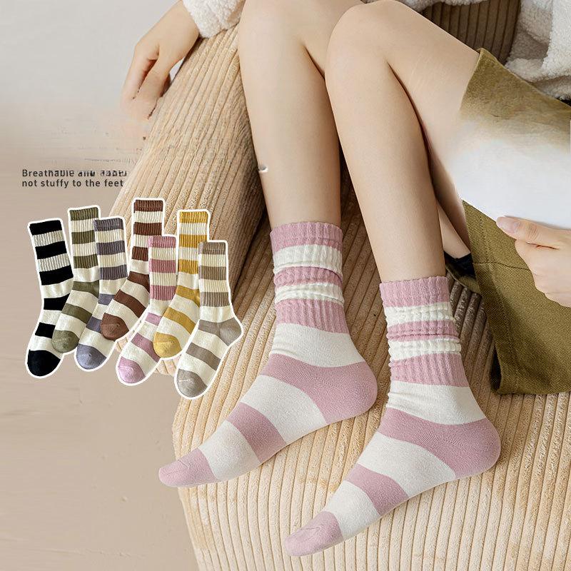 Female Spring and Autumn New Lovely Stripe Trend Color Bar Tall Drum Pile Pile Cotton Socks