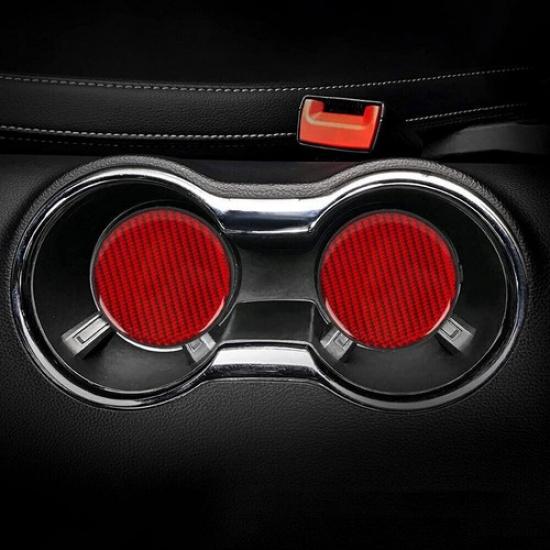 2X Red Carbon Fiber Car Cup Holder Pad Coaster Cup Slot Non-Slip Mat Accessories