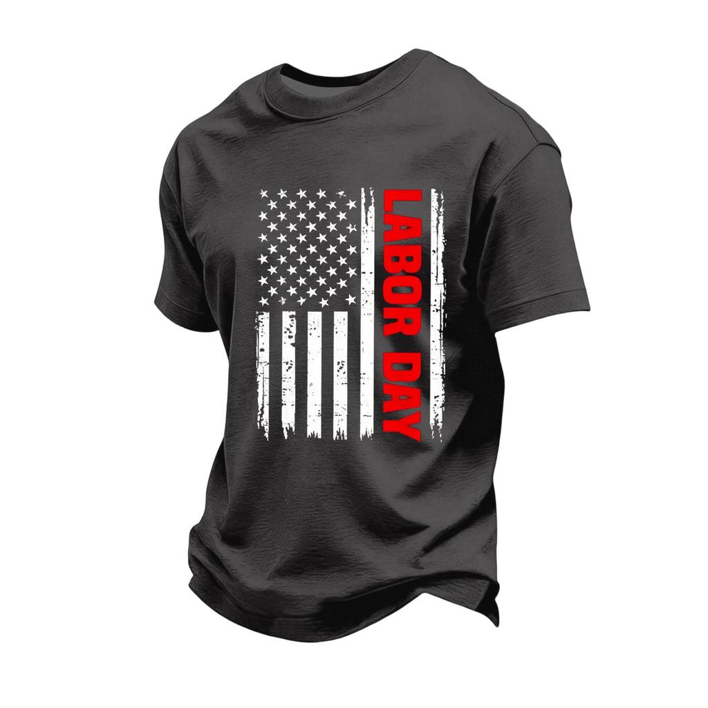 Men's Loose Fit Casual Short Sleeve T Shirt Labor Day Printed Graphic Tee Comfortable Workwear Top for Everyday Use