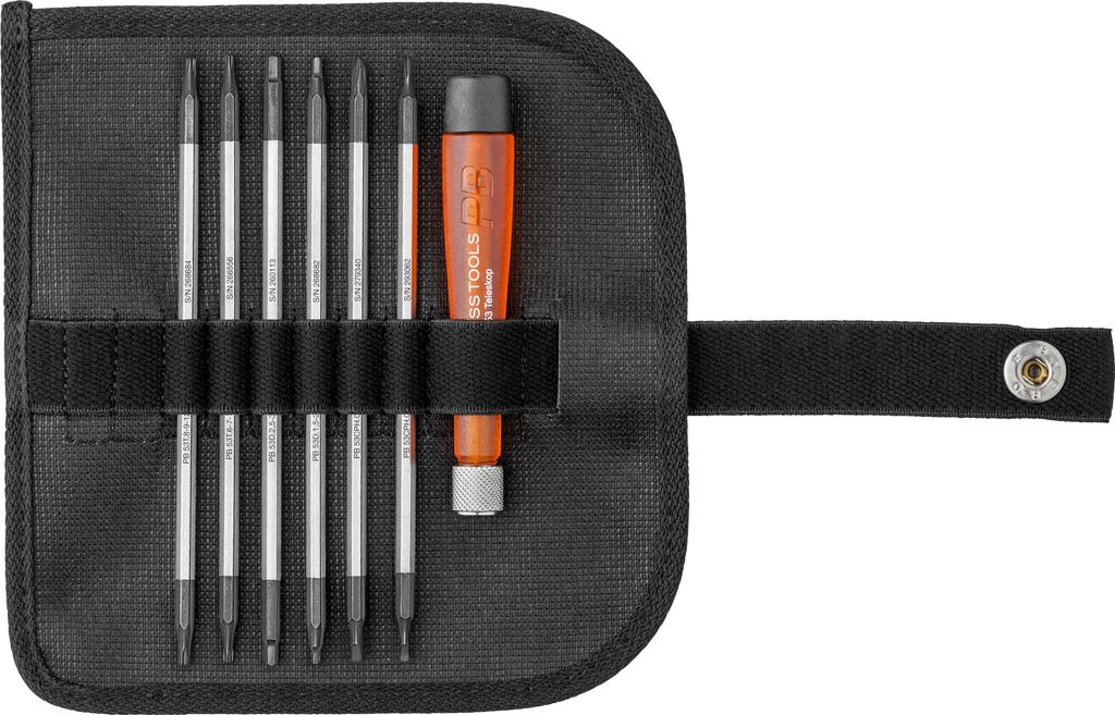 PB Swiss Tools Interchangeable Handle Precision Screwdriver Set in Case 6-Blade, Roll-Up (513.CBB)