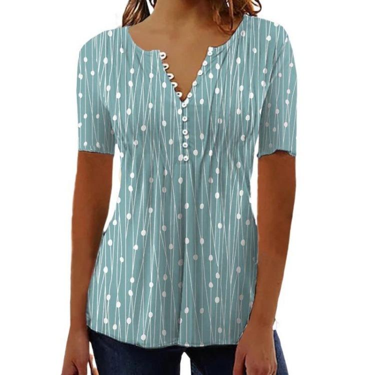 Women's V-neck Short Sleeve Polka Dot Top New Fashion Spring Summer