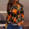 Women's Halloween Print Long Sleeve Round Neck Casual Top with Side Slit