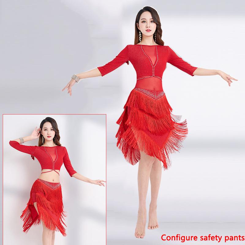 Latin Dance Clothes For Women Rhinestone Fringe Dress Professional Rumba Practice Clothing Ballroom Dance Competition Dress