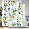 Floral Print Shower Curtain Blue Yellow Flowers Design For Bathroom Decor Polyester Fabric Waterproof Washable Home Accessories