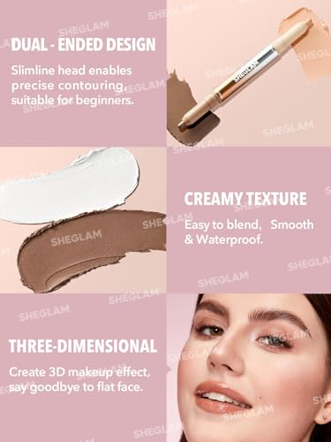 SHEGLAM 2in1 Nose Shadow Highlight Pen Long-lasting Cream Bronzer Natural Dimension Non-crumbling Lumizer (Buff)