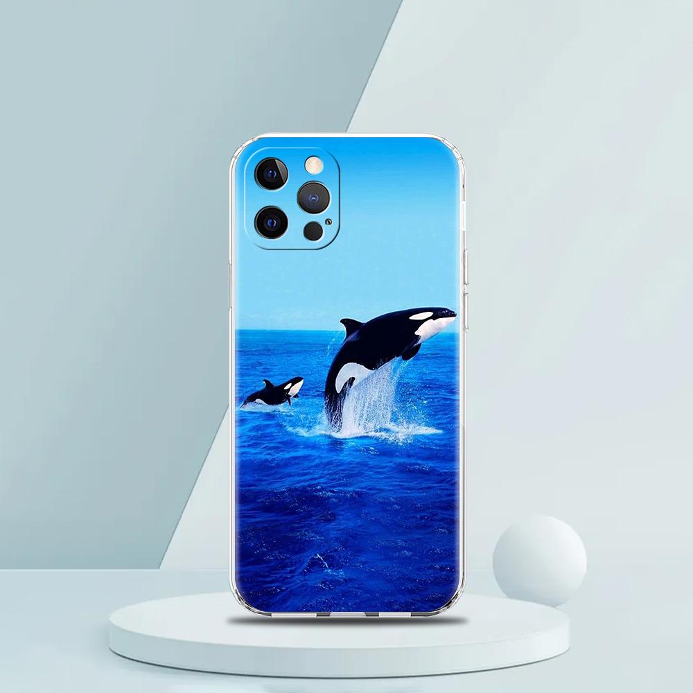 For iPhone 15 16 14 13 12 Mini 11 Pro Max XS X XR SE 7 8 Plus Silicone Clear Cover Orca Ocean Lovely Killer Whale Phone Case