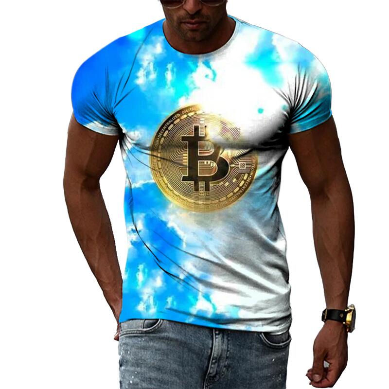 Summer Fashion Abstract Bitcoin 3D Print Tee Hip Hop Harajuku Personality Round Neck Short Sleeve Casual Men's T-shirts