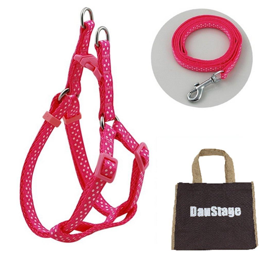 

DauStage Polka Dot Harness and Leash Set for Small Includes Collar and Tote Bag for Walking (6 Colors) Dogs, (03, Pink)