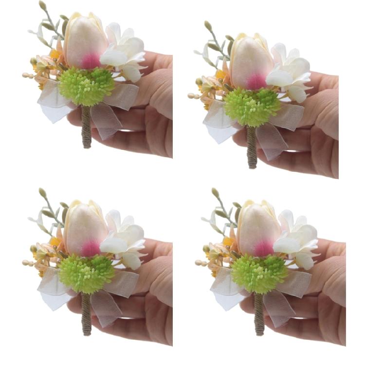 4Pieces Bride and Groom Boutonniere Wedding Dress Corsage Decorations Proms Suit Decorations for Wedding Ceremony