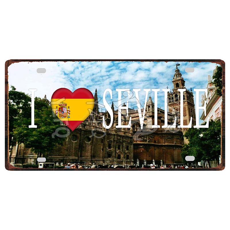 Spain Seville Barcelona Travel Souvenir LIsence Metal Signs Plaque Decorative Wall Art Shop Club Bar Home Decor 30X15CM DC-1054A