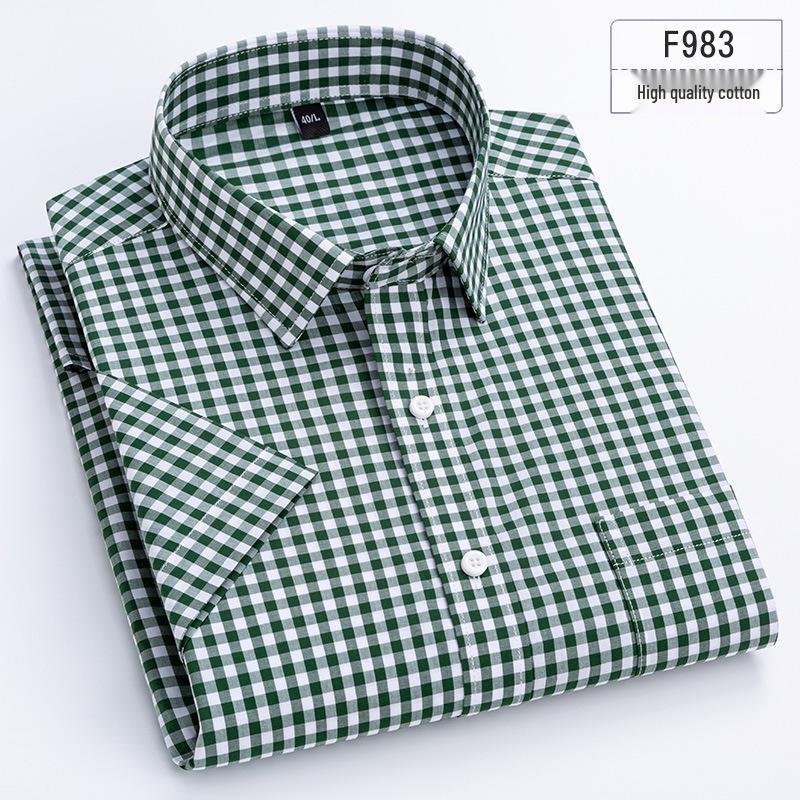 2026 Men s Pure Cotton Plaid Short Sleeve Slim Fit Casual Shirt F983
