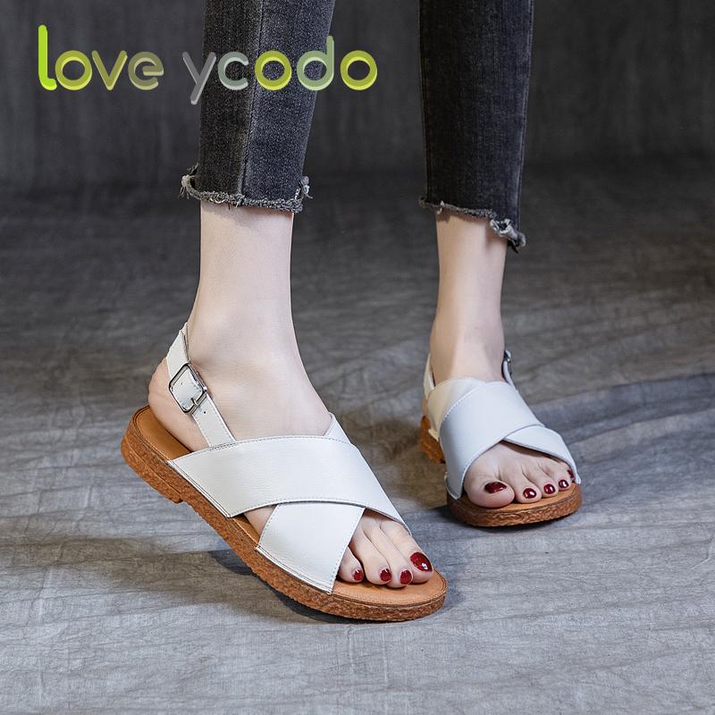 love ycodo Summer Leather Sandals for Women and Students Size 35-43