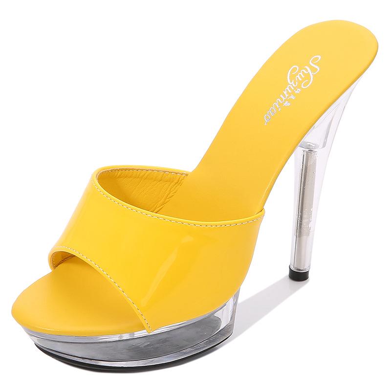 Patent Leather 13cm15cm Special High Heels Thin Heels Sexy Waterproof Table  High Super High Slippers Women's Summer
