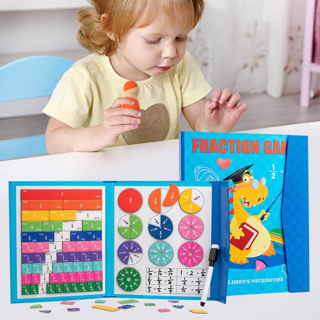 Montessori Magnetic Math Master Set Fraction Educational Puzzle Mathematics Wooden Fraction Book for Kids Adding Subtracting